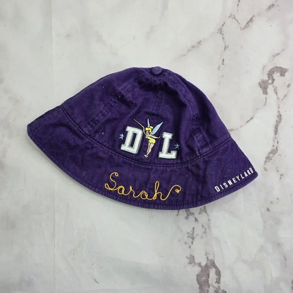 Disneyland Hat Girls Youth Purple Bucket 90s Y2K Sarah Embroidered Tinker Bell